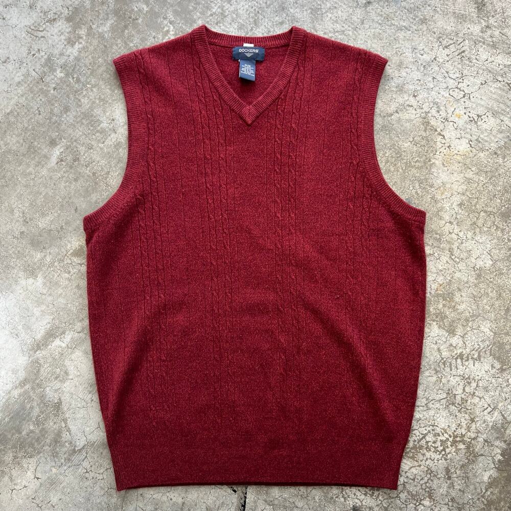 Dockers Vintage Burgundy Cable Knit Sweater Vest Medium Dark Academia Retro